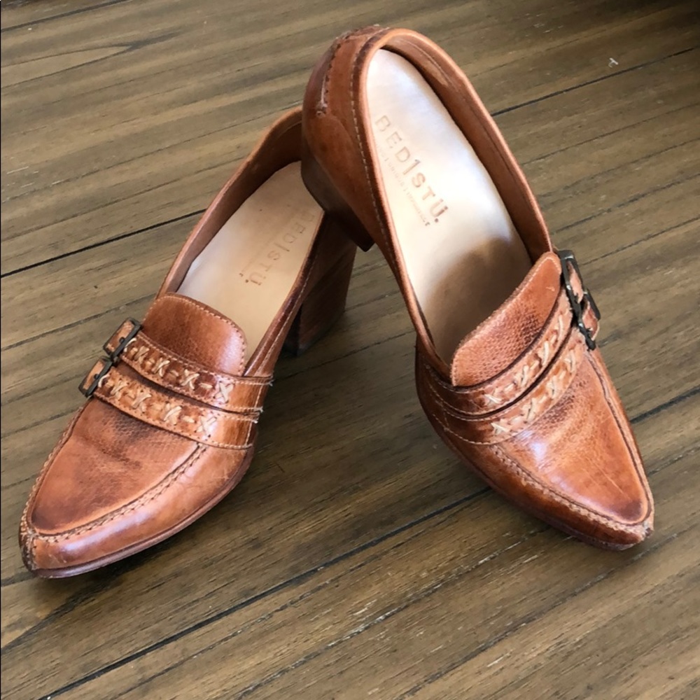 BedStu Distressed Leather Heeled Loafers